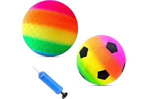 LETTERASHQP Rainbow Balls Bouncy Kickball PVC Children's Play Ball Football Softball Rainbow Ball Multicoloured Rainbow Ball with Pump for Backyard Park Beach Outdoor