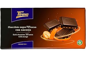 Tirma 70% Dark Chocolate 70% with Orange Granules 125g | 70% Cocoa | Gluten Free | Vegetarian | Non GMO
