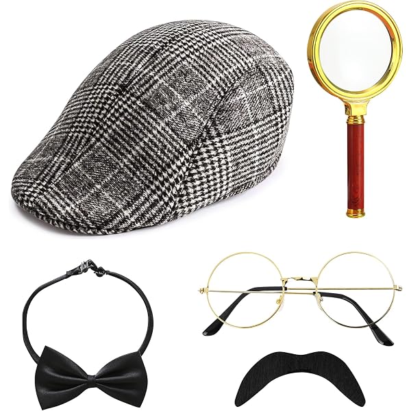Set De 7 Accesorios De Detective Sherlock Holmes – Sombrero, Lupa, Bigote, Gafas, Pajarita Y Reloj, Ideal Para Cosplay Y Fiestas