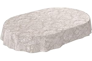 ANRO Tovaglia cerata, lavabile, ovale, per interni ed esterni, con motivo barocco, colore grigio chiaro, beige, 280 x 140 cm