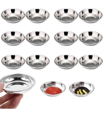 DOITOOL 10 Pcs Stainless Steel Seasoning Dishes Appetizer Tray Sushi Dipping Bowls Round Sauce Dishes Appetizer Plates For Home Restaurant - 3.1 Inch
