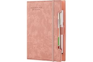 HOLDERZYI Agenda accademica 2025-2026, formato A5, agenda giornaliera 2025-2026, da luglio 2025 a giugno 2026, agenda giornaliera 12 mesi, con copertina rigida, penna, anello per penna, adesivi (rosa)