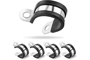 Poppstar 5x Abrazaderas de manguera en P de acero inoxidable, rango de sujeción 25mm, ancho de banda 20mm, con forro de goma