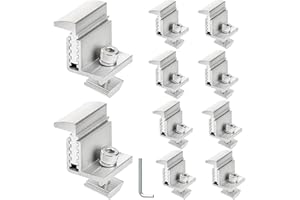 YOUEON 10 Pack Solar Panel End Clamps 35-50mm Adjustable, Aluminum Z Bracket for Solar Panel Include 10 Screws M8, Aluminum Rail Roof Mount End Clamps, Silver