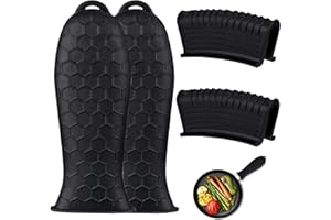 JSUOEO Silicone Assist Handle Holder, 4PCS Heat Insulated Hot Pot Grip Handle Cover Silicone Hot Handle Holder Pan Handle Cover Silicone Pan Handle Cover Grips for Cast Iron Woks Kitchen Cookware