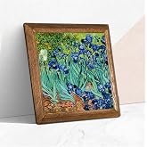 Pinecone Vincent van Gogh İrisler Taş Duvar Tablosu - Ahşap &Ccedil;er&ccedil;eveli Taş Tablo - 25x25 cm - Dekoratif Duvar Sanatı - Modern 