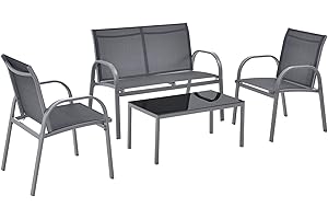 [en.casa] Set di Mobili da Giardino Fino a 4 Posti di Seduta Arredo Esterno Set Composto di 1 Divano e 2 Sedie con Braccioli e 1 Tavolino Basso con Piano in Vetro - Grigio Scuro