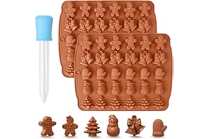 MplehDa Lot de 2 moules à chocolat de Noël en silicone, moule à chocolats de Noël, 30 cavités, moule en silicone de Noël pour muffins, décoration de gâteau, biscuits, gelée (A), CBY-022-BR