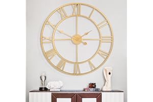 Maxstar Large Wall Clock Modern Roman Numerals Round Metal Wall Clocks for Living Room，Kitchen，Bedrooms，Garden Easy to Read Vintage Wall Clocks Decor-Black 80cm