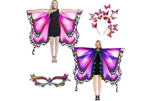 plainshe Butterfly Wings Double-Sided, Fairy Wings for Adults, Halloween Costumes for Women, 3PCS Butterfly Cape Set