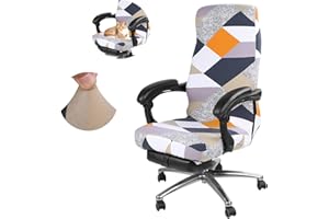 Jaotto Funda para Silla de Oficina elástica,Cubiertas Giratoria de Oficina Universal,Lavable,extraíble,Funda para Silla de Ordenador con Respaldo,Office Chair Cover,Geometría Naranja,M