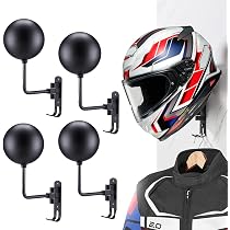 Support Mural Casque Moto Avec Crochets - En Bois Et Acier - Porte Veste, Gants - Gain De Place Intérieur/extérieur