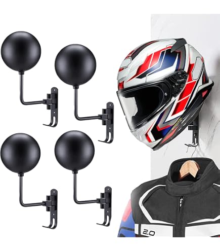 Jeebel Porte Casque Mural pour Moto, Support Mural Stand Casque de Rotation 180° Affichage avec Double Crochet Suspension pour Rangement/Exposition de Casques de Moto Vélo Baseball(2 PCS