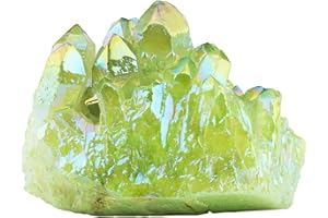 KYEYGWO Natürlicher Bergkristall Titan Beschichtet Kristall Quarz Cluster Specimen Edelstein Figur Dekoration, Unregelmäßige Naturstück Heilung Reiki Stein Deko, Fluoreszierendes Grün