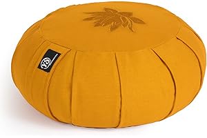 Yoga Studio - Cojín redondo plisado para meditación de alforfón de zafu, con diseño de flor de loto, color amarillo, tamaño normal