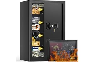 MEJASG 90L Large Fireproof Safe Box with Fireproof Document Bag, Personal Security Home Safe with 3 Removable Shelf, Anti-Theft Lock Box for Documents Money Jewelry Valuables