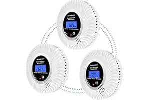 Scondaor Wireless Interconnected Combination Smoke and Carbon Monoxide Detector with LCD Display & 10-Year Battery, Pre-Linked Smoke Alarms for Home, Smoke CO Alarm with Test/Silence Button (3 Pack)