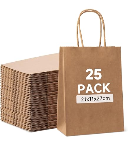 Produktbild von GREENBOX Papiertragetaschen – 25 Stück, 22x10x28 Cm – Braun, Recycelbar, Kompostierbar – Stabil & Vielseitig – Ideal Für Geschenke & Einkauf