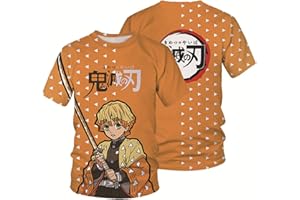NARUNING Demon Slayer T-Shirt, Pull à Manches Courtes avec Oreilles De Chat, Personnage De Dessin Animé en 3D, Sweat-Shirt Mode Décontracté pour Enfants (100-160cm)