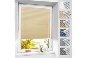BelleMax Thermo Plissee ohne Bohren Verdunkelung Klemmfix Hellbeige 65x110cm 100% Blickdicht & lichtundurchlässig Jalousie, Sichtschutz und Sonnenschutz, Verdunklungsplissee für Fenster & Tür
