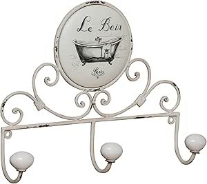 Biscottini Appendiabiti da parete L30,5xPR6,5xH25,5 - Attaccapanni da muro in ferro - 3 ganci appendiabiti shabby chic - Appendiabiti ingresso