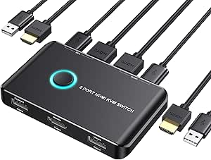 KVM Switch HDMI 2 Port Box,ABLEWE USB and HDMI Switch for 2 Computers Share Keyboard Mouse and one HD Monitor,Support UHD 4K@30Hz,with 2 USB Cable and 2 HDMI Cable