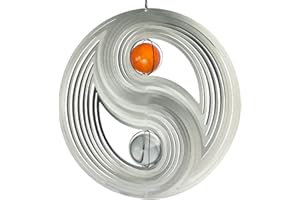 CIM stainless steel wind spinner - Yin Yang - incl. ball bearing swivel, hook and nylon cord - attractive stainless-steel decoration to hang up (Yin Yang 300)