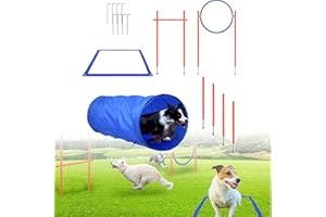 LARS360 Kit d'équipement d'agilité pour chien - Équipement d'entraînement d'agilité pour animaux de compagnie - Obstacles avec tunnel pour chien - Anneau de saut - Barres d'obstacles réglables en