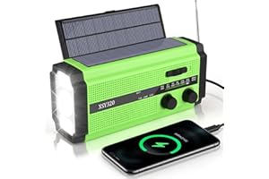 GINDOLY Solar Radio, Tragbar Kurbelradio Dynamo Radio mit AM/FM,5000mAh Wiederaufladbare Dynamo Radio,Mit LED Taschenlampe& LED Leselampe, SOS-Alarm für Wandern,Camping,Ourdoor,Notfall-Grün