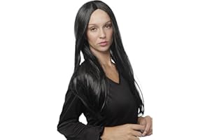 Carnavalife Peluca de Vampiresa Diablo de Halloween para Mujer, Pelo Largo y Liso de Cosplay, Pelucas Sintéticas de Fibra Resistente al Calor de Alta Temperatura (Negro)