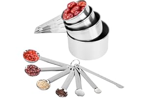 GRÜNWERK Dachiy Juego De 11 Cucharas Medidoras, Tazas Y Cucharas De Medir De Acero Inoxidable Con Regla De Medición, Cucharas Medidoras De Cocina Para Medir Ingredientes Secos Y Líquidos Cuchara Medidora