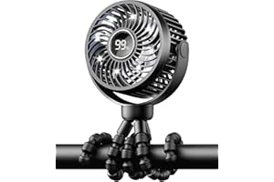 Bearwind Rechargeable Pram Fan - 4-Speed LED Night Light Baby Fan | Detachable Tripod & Buggy Clip | Stroller for Pushchair, Car Seat, Crib, Bed, Office Travel