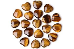 GUJOXILA 20pcs Tiger Eye Healing Crystals Heart Gemstones Crystal Gifts for Women Bulk Reiki Love Energy Balancing Pocket Spiritual Divination Meditation Gem Stones