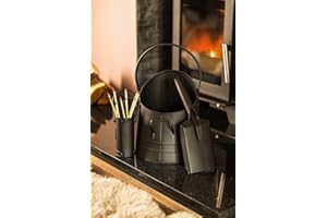 MARCO PAUL INTERIORS Marco Paul Heavy Duty Fireplace Companion Set with Bucket Shovel and Coal Scuttle Metal Fireside Tool Set Log Burner Accessories for Home Fireplace Décor