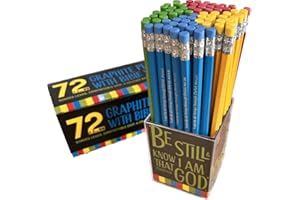 JUST CARDS DIRECT CARDS & GIFTS Tub of 72 HB Christian Pencils for children and adults with coloured eraser, with 4 different Bible verses used on the pencils. Perfect resource for sunday schools and churches, by Just Cards Direct