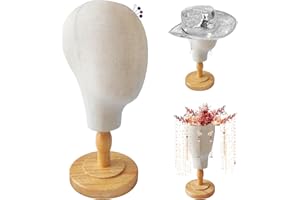 TINGSING Support de tête de perruque en toile 21 pouces Support de présentation de chapeau de bloc de tête de mannequin avec support en bois amovible - pour chapeaux, perruque, tête de modèle de dôme