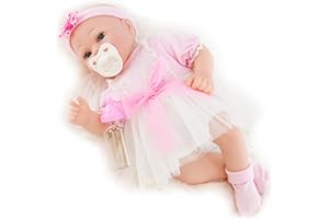 The Magic Toy Shop Bibi Doll - 17" Realistic Reborn Baby Doll Girl Handmade With Open Eyes, Dress Outfit, Pacifier, Milk Bottle and Birth Certificate (Open Eyes Girl)