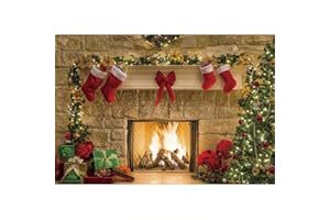 Aoihrraan 3x2m Fondo de Navidad Calcetín Rojo Árbol Brillo Chimenea Nochebuena Fondo Fotografía Baby Shower Feliz Año Nuevo Decoración Fiesta Vacaciones Banner Retrato Accesorios Fotográfico