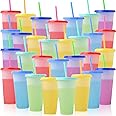 MSYU 30 Pcs Color Changing Cups with Lids and Straws,24oz Color Changing Tumblers,Reusable Plastic tumblers with lids and Straw,Party Funny Tumbler Ice Cold Drinking Cup