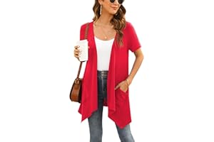 Yommay Damskie kardigany z długim rękawem dla kobiet, elegancki, na co dzień, lekki kardigan z kieszenią, wysoki, niski brzeg