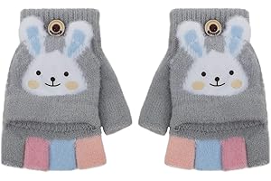 FAXIANTHER Herbst Winter Baby Warme Kinder Fingerlose Handschuhe Kleinkind Kinderhandschuhe Strickhandschuhe mit Klappe Halbfinger Handschuhe mit Flip Winterhandschuhe Thermo Handschuhe 1-5 Jahre Mädchen