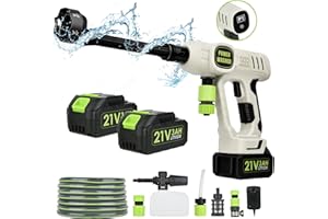 BILIVRY Idropulitrice a Batteria,6 in 1 Idropulitrice Portatile con 2 Batteria,Tubo da 5M,Spruzzatore a Bastoncino Lungo,la Pulizia di Auto E moto, Irrigazione di Terrazza e Prato