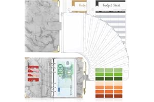 TAOPE Carpeta de Cuaderno A6, Cubierta de Hojas Sueltas de Cuero de PU con 12 bolsas de color transparente con cremallera, Clasificador de presupuesto para Guardar Tarjetas Fotos Facturas - Mármol Gris