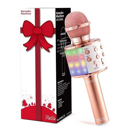 Fede Microphone for Kids Adults, Wireless Bluetooth Microphone with Flashing Colorful LED Lights Portable Speaker Karaoke Machine, Home KTV Player Support Android & iOS Devices for Party Singing