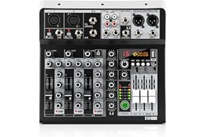 XTUGA 4 Channel Audio Mixer Professional Audio Mixer for Computer Recording, USB Studio Mixer with 48V Phantom Power DJ Mixer Bluetooth, KP4
