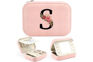 TARKLANDA Regalo Donna Personalizzato Portagioie con Iniziale, Piccolo Portagioie da Viaggio con Lettera, Iniziale Scatole Gioielli con Specchio, Regalo per Ragazza Donne, Compleanno Anniversario Natale (S)