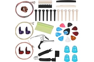 Glarks 57Pcs Guitar Accessories Guitar Tool Changing Kit Including Guitar Picks, Capo, Acoustic Guitar Strings, String Winder, Bridge Pins, Pin Puller, Guitar Bones & Pick Holder, Finger Picks
