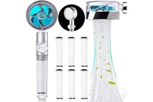 NAUXIU Cabezal de Ducha de Alta Presión,Ducha de Mano con Aspas Turbofan Visibles,Cabezal de Ducha Giratorio de 360 ​​°,Cabezal de Ducha que Ahorra Agua,Con 6 Filtro e Interruptor de Pausa (azul)