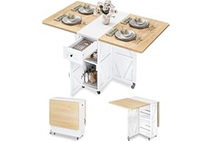 Jocoevol Klappbarer Esstisch mit Rollen, Multifunktionaler Küchentisch mit 1 Schublade & 2-stöckigem Regal, platzsparender Esszimmertisch für Küche & Esszimmer, kleine Räume (Ahorn Weiß)