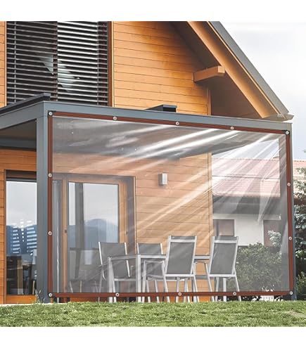 YILUFACAI Afdekzeil, waterdicht met ogen, transparant zeil, pvc, tarp voor balkon, windscherm, voor zandbak, buiten, tuinmeubelen, doorzichtig zeil voor konijnenkooi, serre